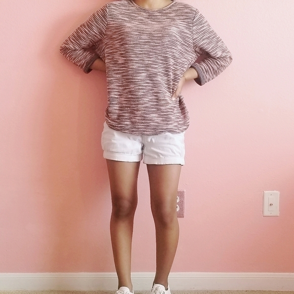 H&M Sweaters - H&M Pink Grey Striped 3/4 Sleeve Hi-low Sweater XS